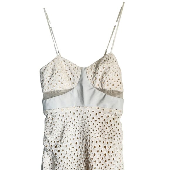 Charlotte Ronson 0 White Faux Leather Eyelet Sundress Mesh Detail - Picture 4 of 16
